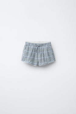 ZARA ШОРТЫ-БЕРМУДЫ В КЛЕТКУ С ДВОЙНЫМ ПОЯСОМ, ЛАВАНДОВО-СИНИЙ