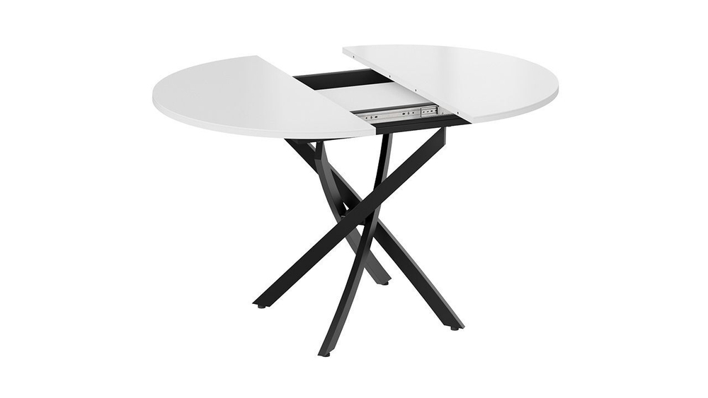 Стол кухонный обеденный круглый раздвижной Черный муар/Стекло глянцевое белое 100(132)х75х75 см