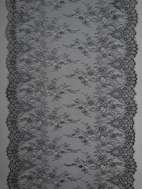 07-02 БРАК Кружево реснички (шантильи) широкое, 75 см, черный 170