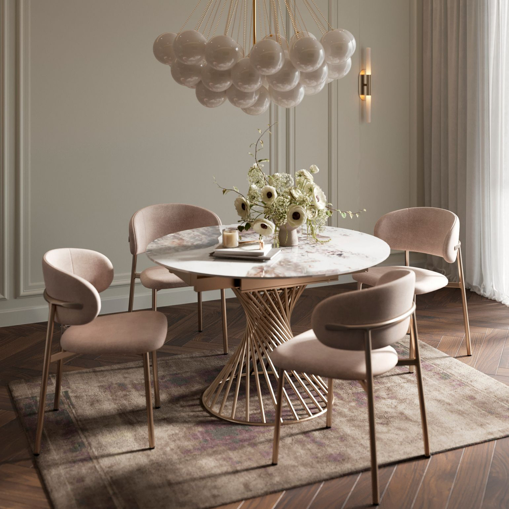 Стол круглый раскладной Lava (120+30+30), керамика глянцевая Top Pandora / опора золото