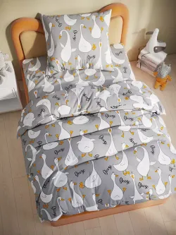 Наволочка комплект 2шт поплин Сказка "Гусь обнимусь на сером" 40x60 см на молнии