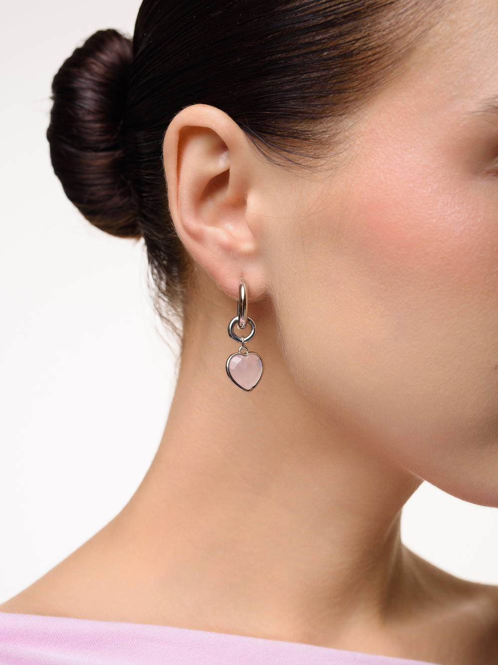 Серьги "Whale Amour" silver розовый кварц