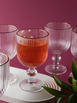 Набор ребристых бокалов вина, 380 мл. 6 шт. с золотой каймой