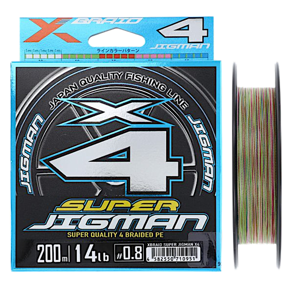 Шнур YGK X-Braid Super Jigman X4 200м Multicolor #1.5  0.205мм 11.0кг 1шт