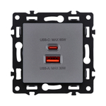 Розетка USB A+C 65W, серый Kollinger Asthetik AS-024GY