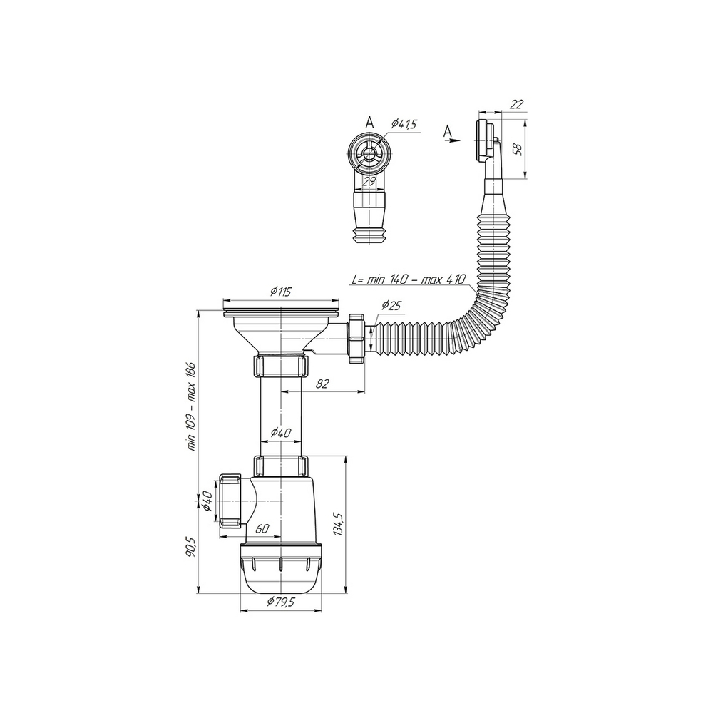 Сифон 3 1/2*40 Ani Грот с гибким круг переливом А0142S АНИ пласт