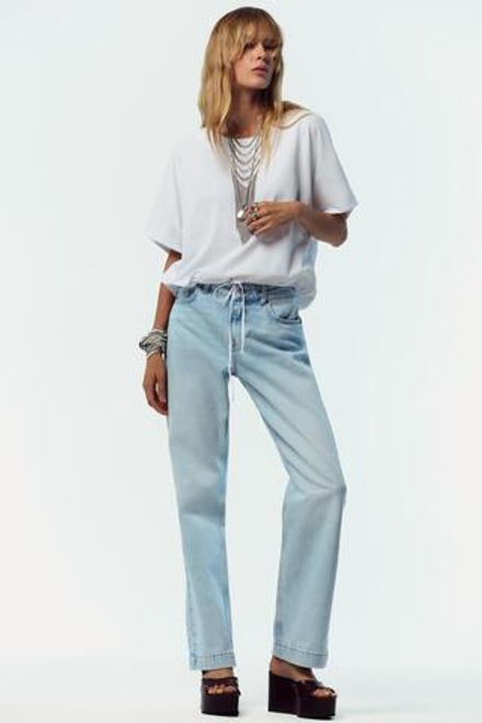 ZARA ХЛОПКОВАЯ ФУТБОЛКА С ЗАВЯЗКАМИ, БЕЛЫЙ