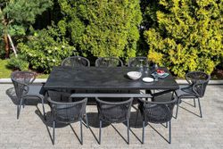 "Милан" стул плетеный из роупа, каркас алюминий темно-серый (RAL7024) муар, роуп темно-серый круглый, ткань темно-серая 027