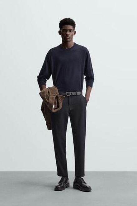 ZARA БРЮКИ ЧИНОС ИЗ КОМФОРТНОЙ РЕЛЬЕФНОЙ ТКАНИ, МОРСКОЙ ТЕМНО-СИНИЙ