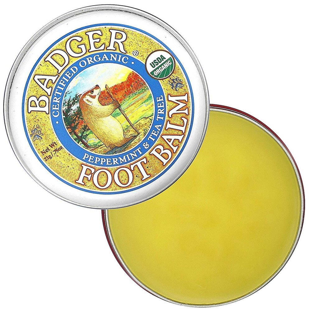 Badger, Бальзам для ног с экстрактами перечной мяты и чайного дерева, .75 унций (21 г)