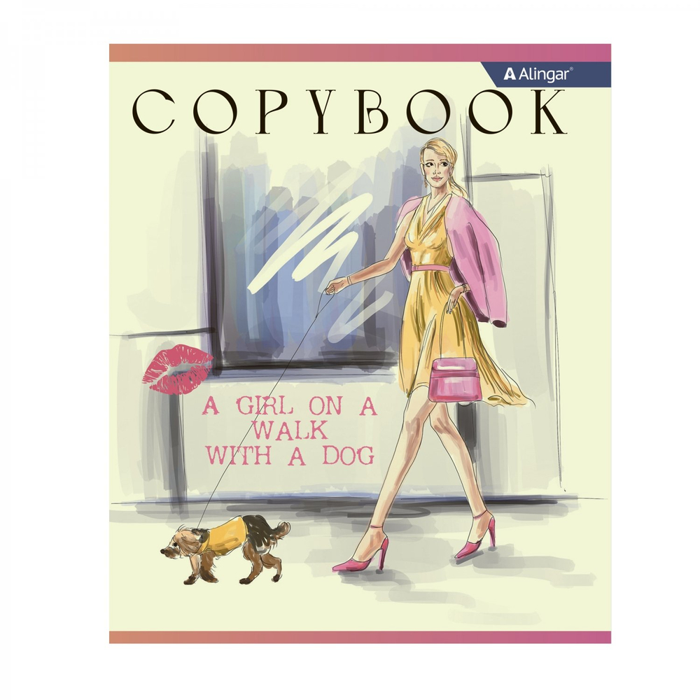 Тетрадь 36 л., А5, клетка, Alingar "Girls", скрепка, офсет, мелованный картон (стандарт), 5 дизайнов в пленке т/у