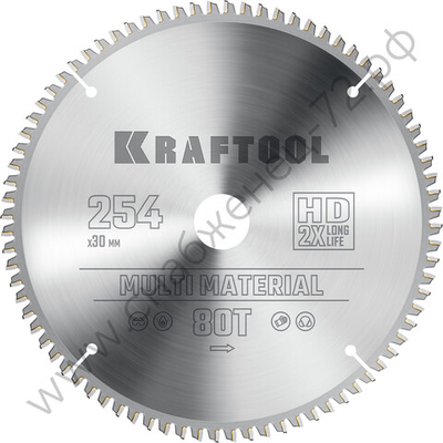 KRAFTOOL Multi Material 254х30мм 80Т, диск пильный по алюминию
