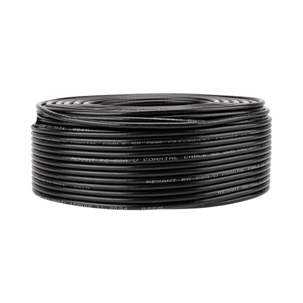 Кабель коаксиальный RG-58 A/U, 50 Ом, Cu/Al/Cu, 64%, 100м, OUTDOOR, черный REXANT
