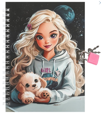 Блокнот 13*18 см 48л на спирали с замком "Девочка со щенком" (Darvish)