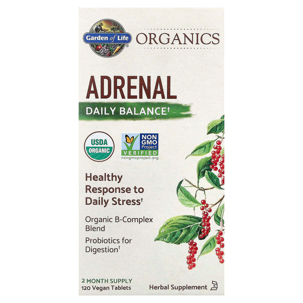 Garden of Life, MyKind Organics, средство для надпочечников, ежедневный баланс, 120 веганских таблеток