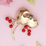 Брошь "Веточка ягодная", цвет красный в золоте