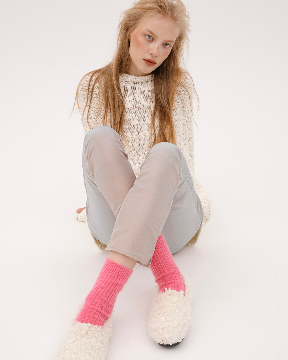 Носки в рубчик из шерсти ангоры Розовое мыло