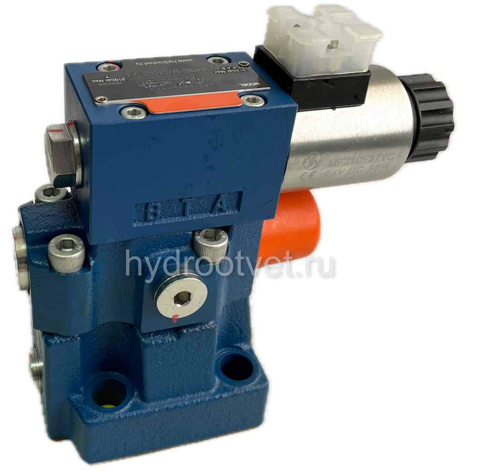 DBW10A2-5X/200CG24N9K4 - Предохранительный клапан Ду10 с давлением настройки до 200 бар, управление - X и Y - внутренние с разгрузкой A = закрыт с электроуправлением G24