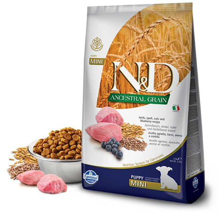 Сухой корм FARMINA N&D Ancestral Grain для щенков мелких пород с ягненком и черникой - 0,8 кг