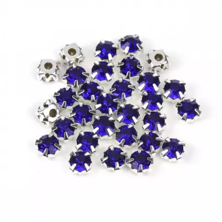 Стразы пришивные в цапах стекло, цв.ультрамарин 6 мм, 36шт