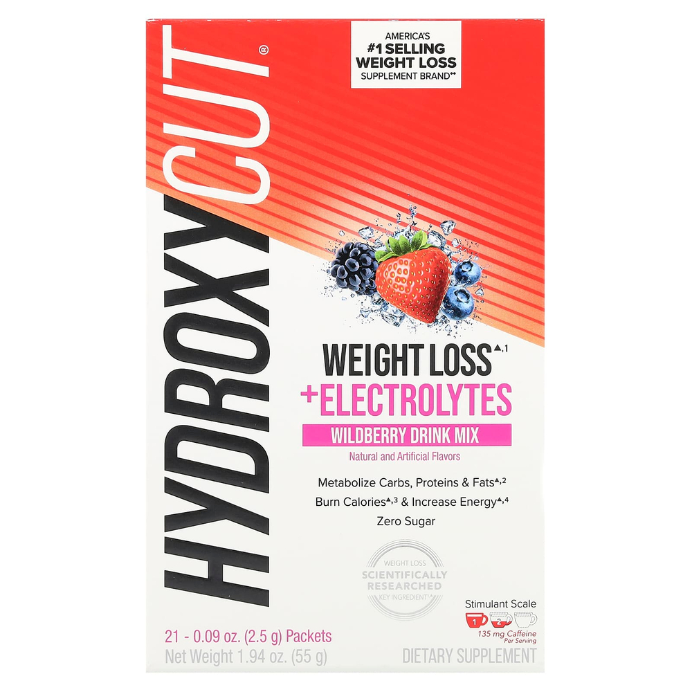 Hydroxycut, смесь с электролитами для приготовления напитка для снижения веса, со вкусом лесных ягод, 21 пакетик по 2,5 г (0,09 унции)