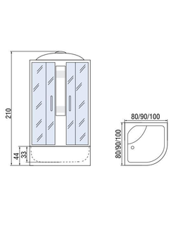 Душевая кабира  МОНОМАХ 10000005760 90/44 С МЗ, 900х900х2100, полукруг