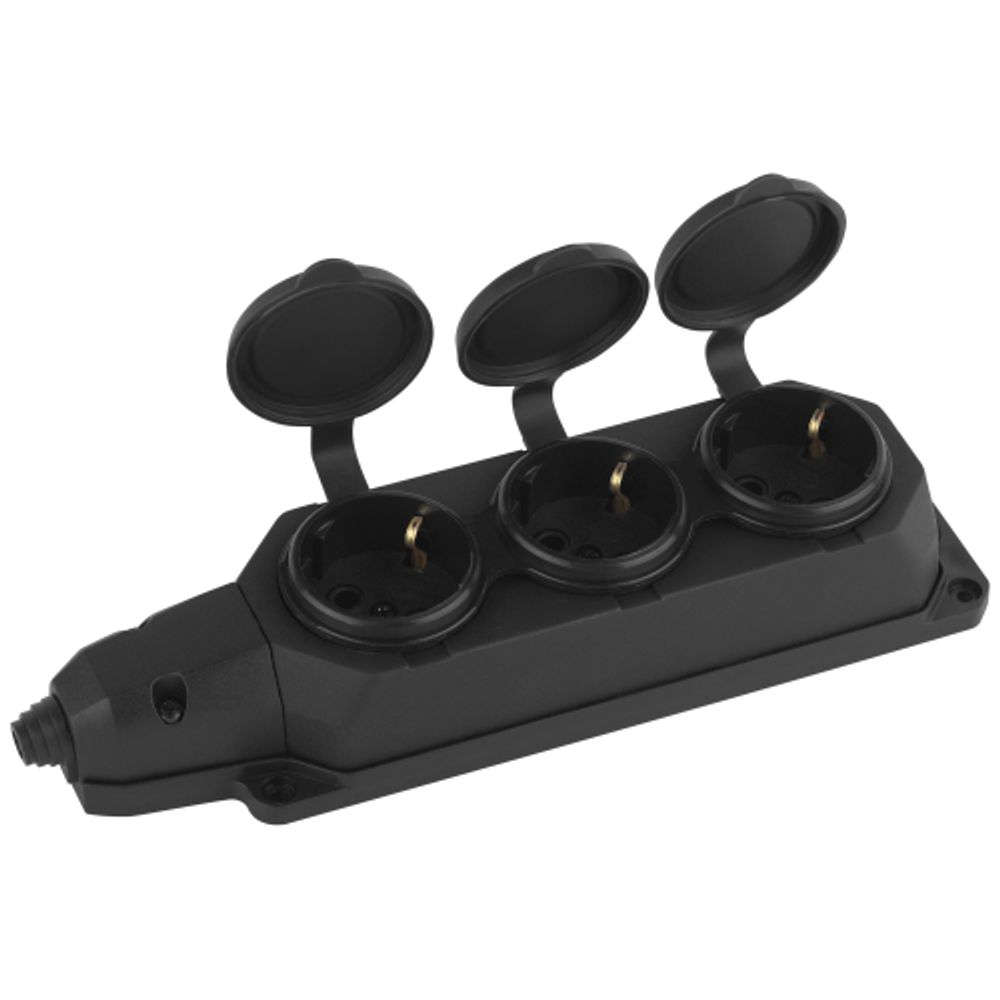 Колодка ЭРА K-3e-B-IP44 каучуковая с заземлением 3 розетки 16A IP44 черная | Колодки