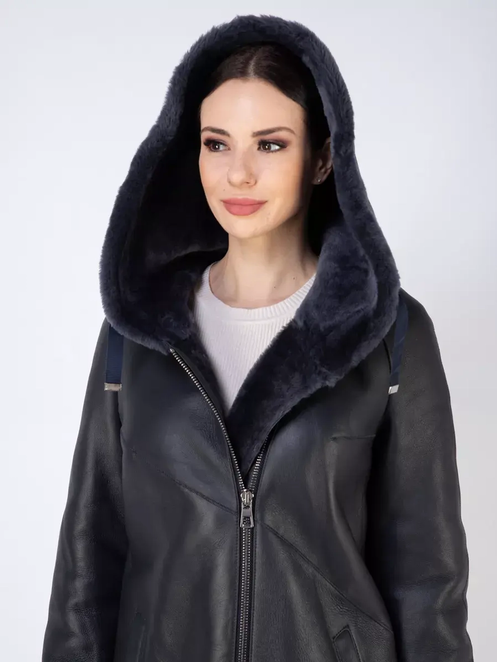 Дубленка зима натуральная удлиненная с капюшоном