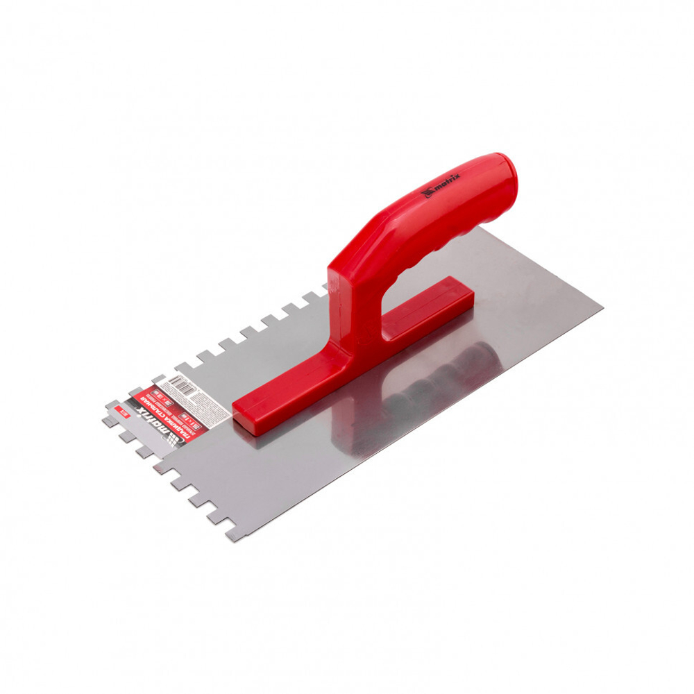 Гладилка стальная, 280 x 130 мм, зеркальная полировка, пластмастмассовая ручка, зуб 8 x 8 мм Matrix