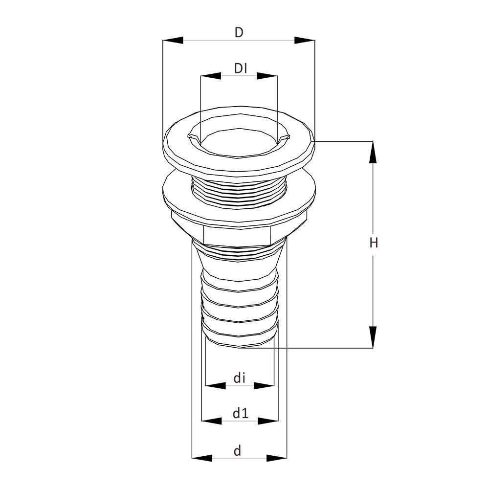 Патрубок, горловина водосброса SeaFlo 16 мм, белый