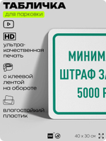 Табличка для парковки "Минимальный штраф за стоянку 5000 руб", для дома, офиса, организаций, 40х30 см, Silver Plane x Айдентика Технолоджи