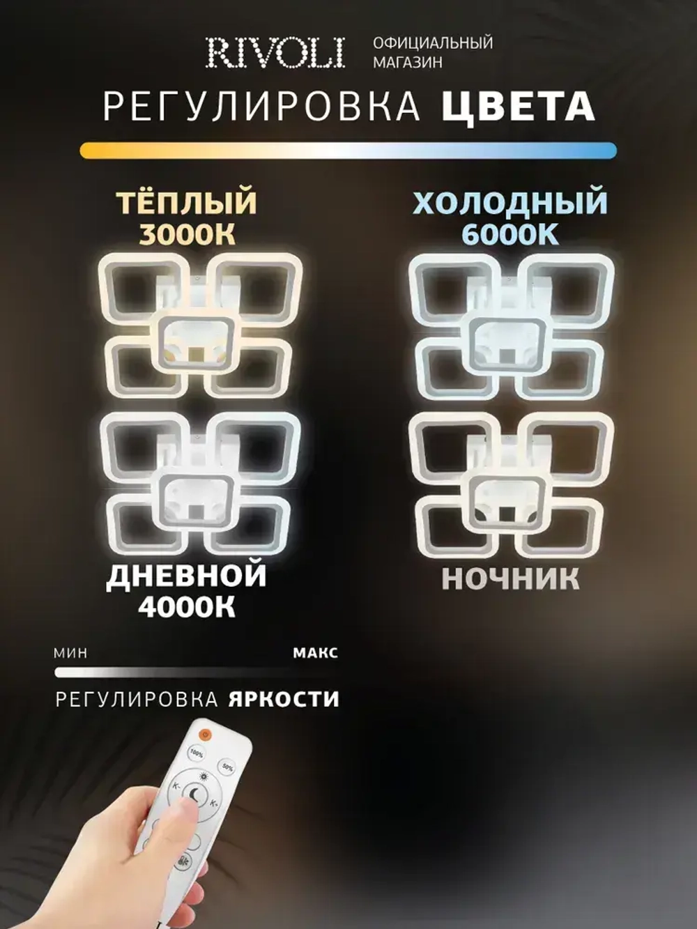 Люстра потолочная светодиодная с пультом ДУ Rivoli белая LED 80 Вт 3000 - 6000 К, светильник на кухню, в детскую, в спальню