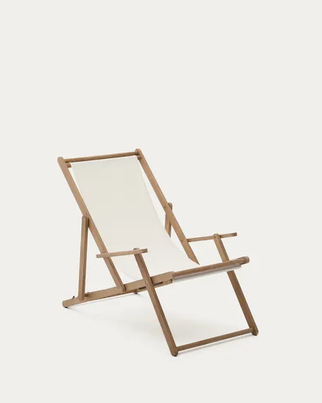 Складной шезлонг Vilara для улицы из акации и текстиля белого цвета