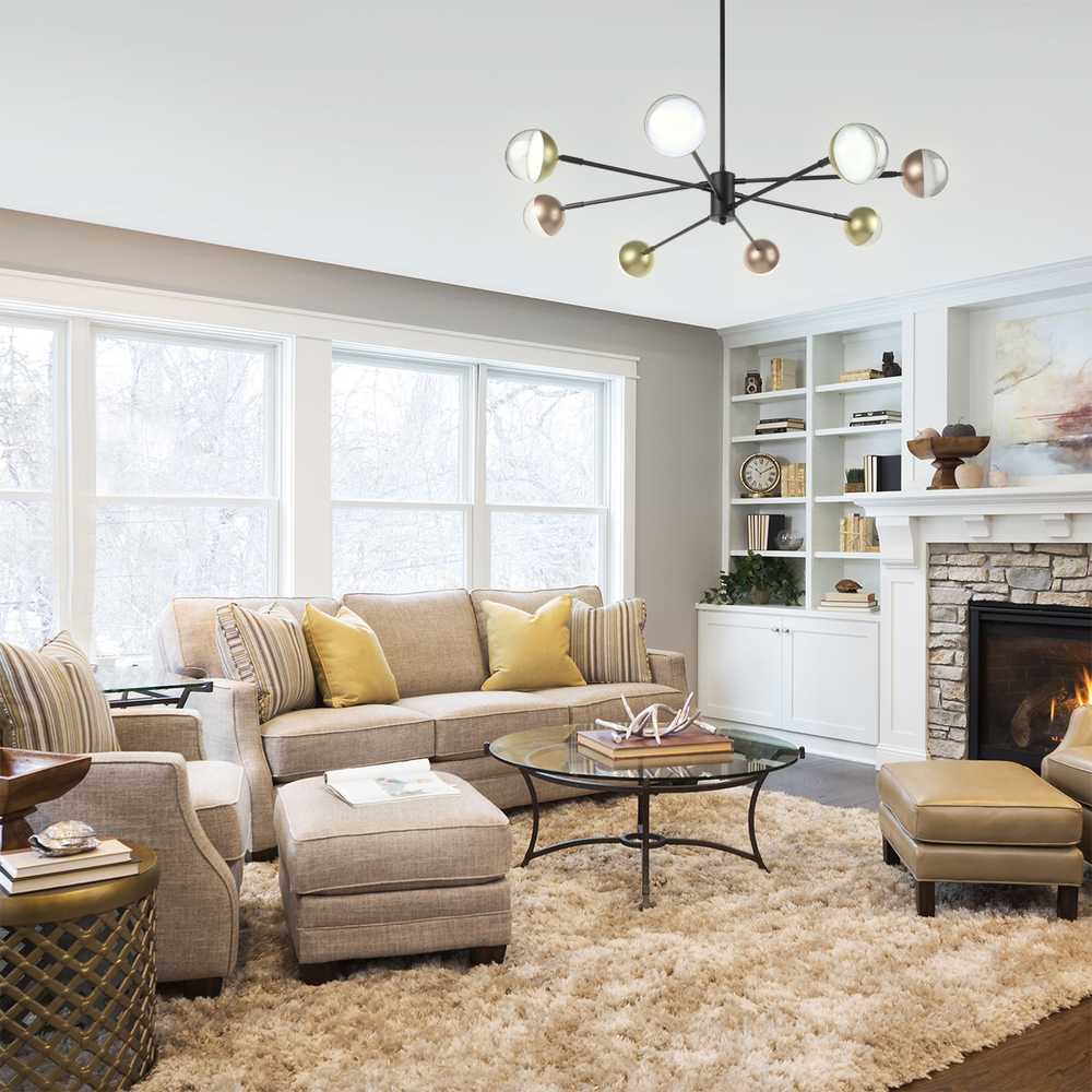 Светодиодная люстра на штанге 90Вт, 7200лм, 3000-6000K, Ra>80, плавная регулировка мощности, изменение цветовой температуры, металл/акрил, золото/медь/прозрачный