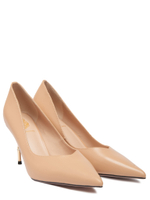 Женские туфли кожаные бежевые на бамбуковом каблуке