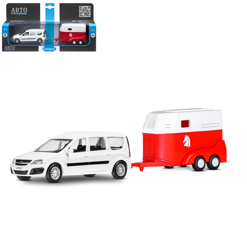 Модель 1:43, LADA LARGUS с прицепом для лошадей, открываются 2 двери, инерция