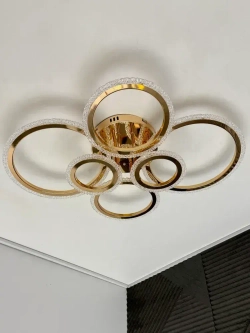 Люстра потолочная золотая с пультом для всех видов потолков, 120 Вт