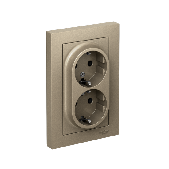 Розетка 2-м СП AtlasDesign 16А IP20 с заземл. в сборе шампань SE ATN000524