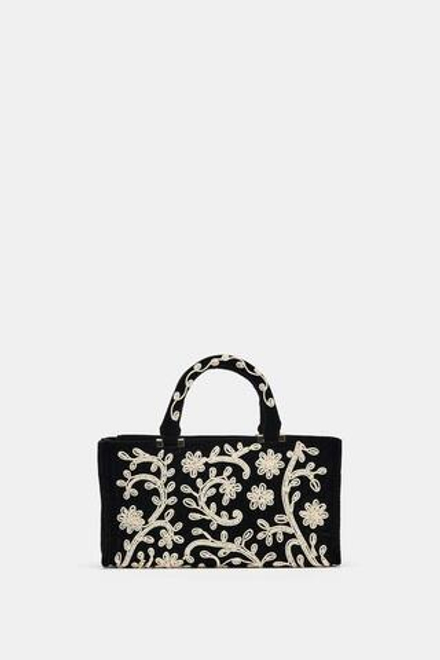 ZARA ГОРОДСКАЯ СУМКА С ВЫШИВКОЙ, ЧЕРНЫЙ