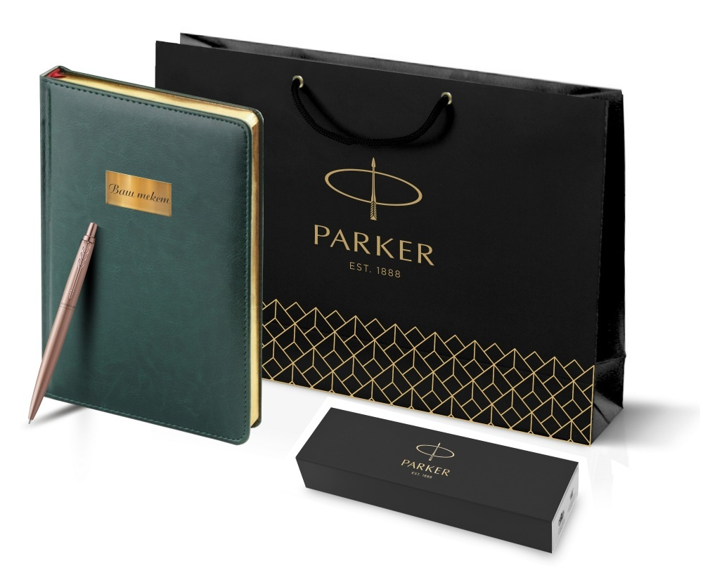 Подарочный набор: Jotter XL SE20 Monochrome в подарочной упаковке, цвет: Pink Gold, стержень Mblue и Ежедневник зеленый недатированный