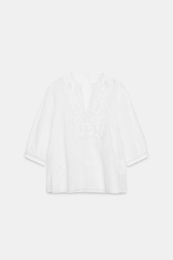 ZARA РУБАШКА С ВЫШИВКОЙ И КРУЖЕВОМ — ZW COLLECTION, БЕЛЫЙ