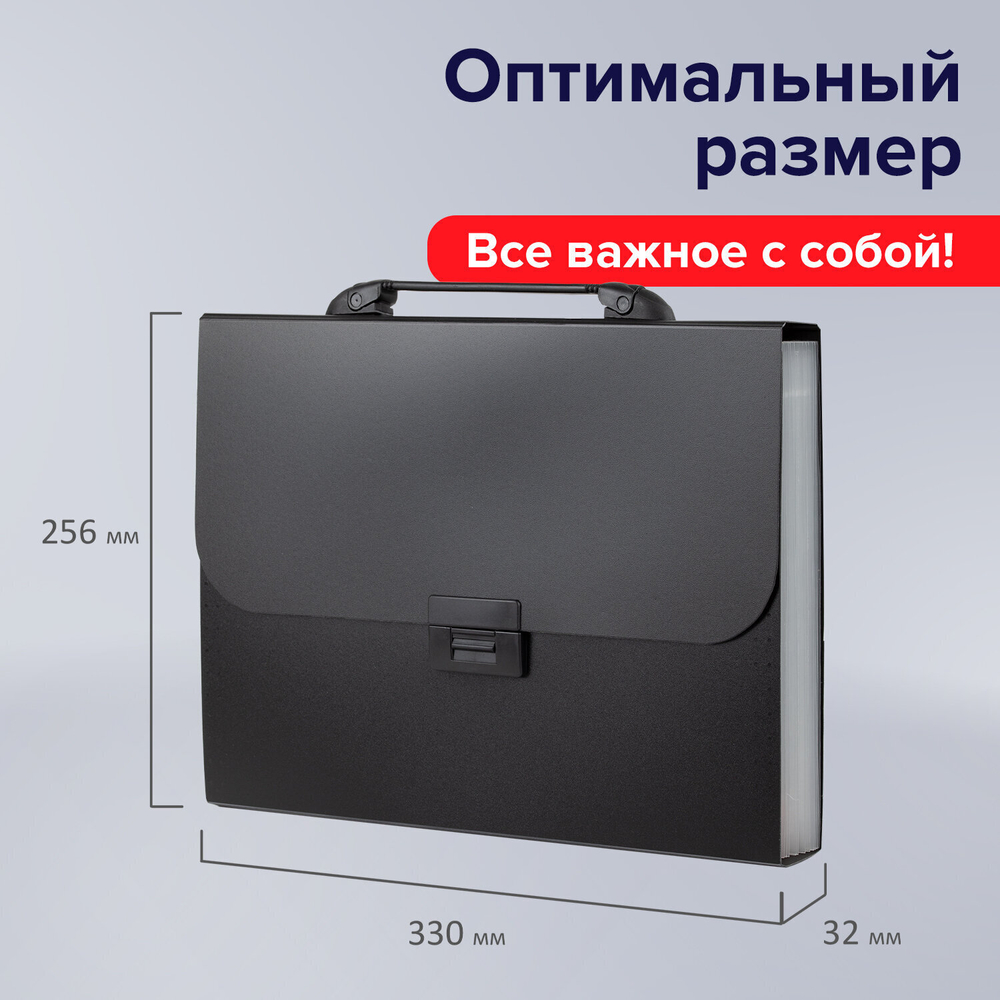 Папка-портфель пластиковая BRAUBERG "Energy" А4 (330х256х32 мм) 7 отделений черная (3 штуки в упаковке)