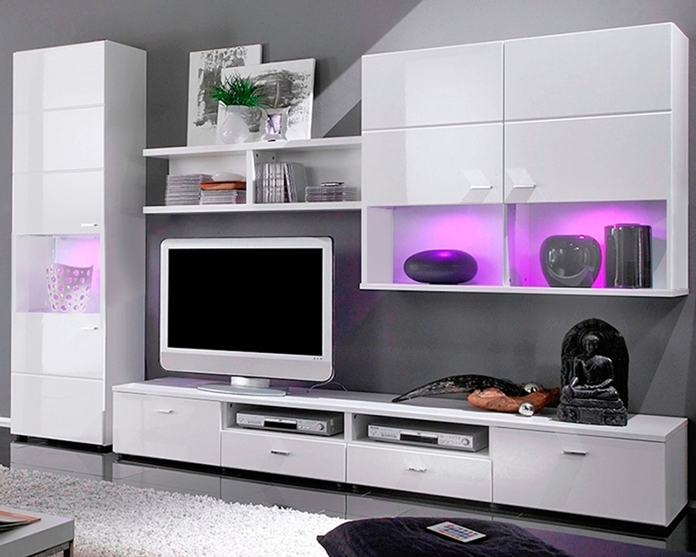 Гостиная Ноктюрн 5 МДФ (белая) 300*45*220 см, Белый, Белый Фасадный   Фиеста