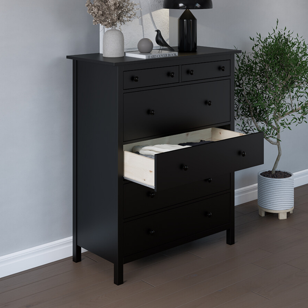 Комод с 6 ящиками деревянный, Хемнэс Hemnes/ Кымор, 108х50х131 см,черный