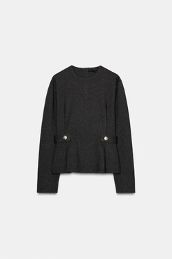 ZARA ТОП ИЗ САРЖИ С ПУГОВИЦАМИ, ТЕМНО-СЕРЫЙ