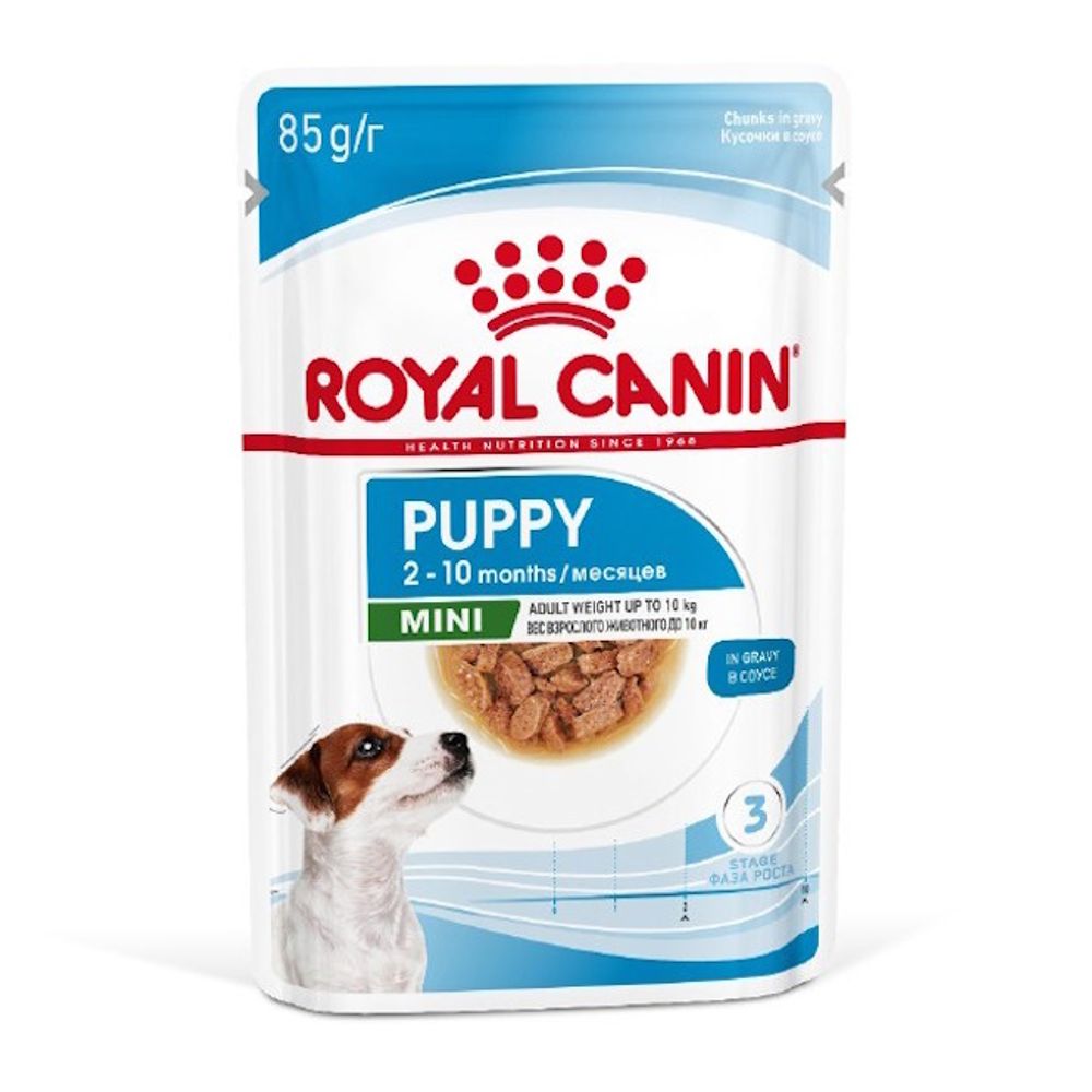 Пауч Royal Canin Mini Puppy для щенков мелких пород в возрасте до 10 месяцев, кусочки в соусе Пауч Royal Canin Mini Puppy для щенков мелких пород в возрасте до 10 месяцев, кусочки в соусе
