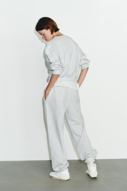 ZARA ХЛОПКОВАЯ ТОЛСТОВКА С НАДПИСЬЮ, СЕРЫЙ МЕЛАНЖ