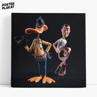 Картина для интерьера Даффи Дак и Вуди на холсте, персонажи мультфильма, холст с печатью на подрамнике, на стену, Постер Плакат