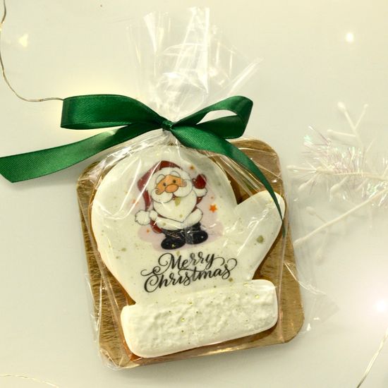 Пряники варежка с фотопечатью на Новый год