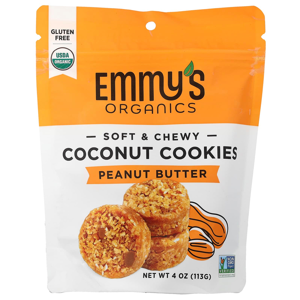Emmy's Organic Cookies, мягкое жевательное печенье с кокосом, арахисовая паста, 113 г (4 унции)